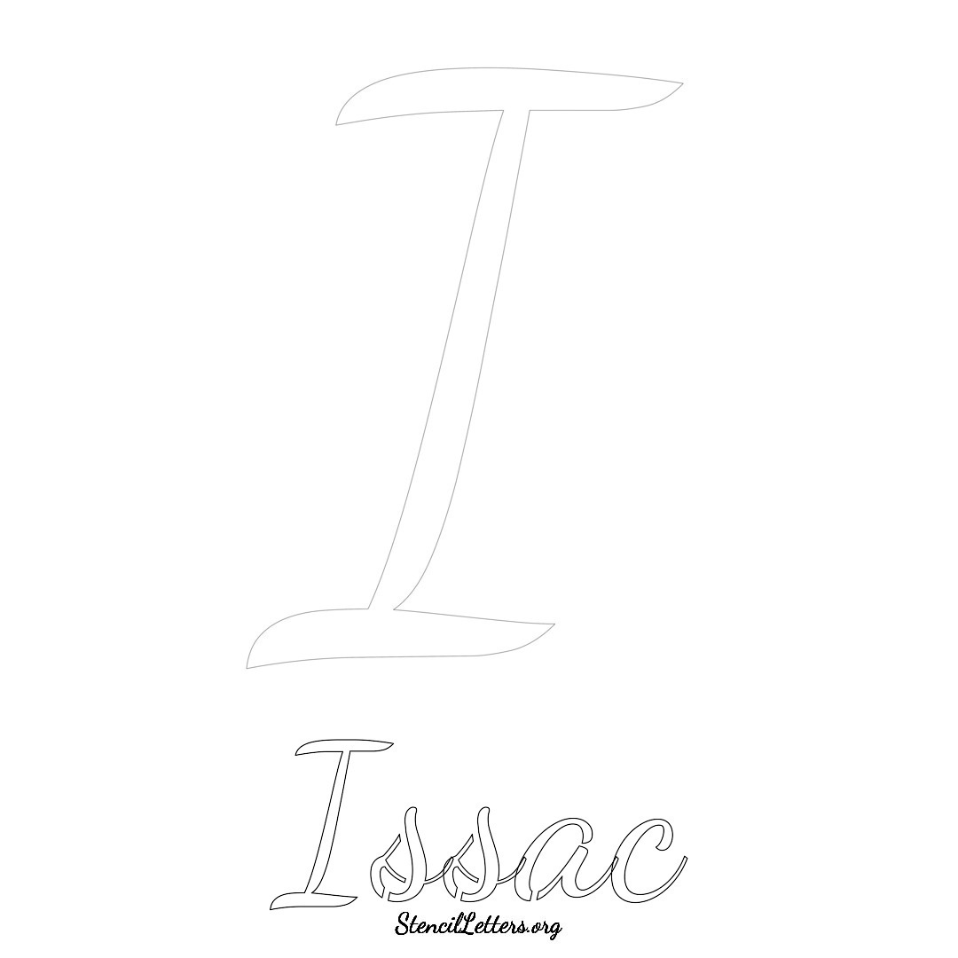 Issac printable name initial stencil in Cursive Script Lettering