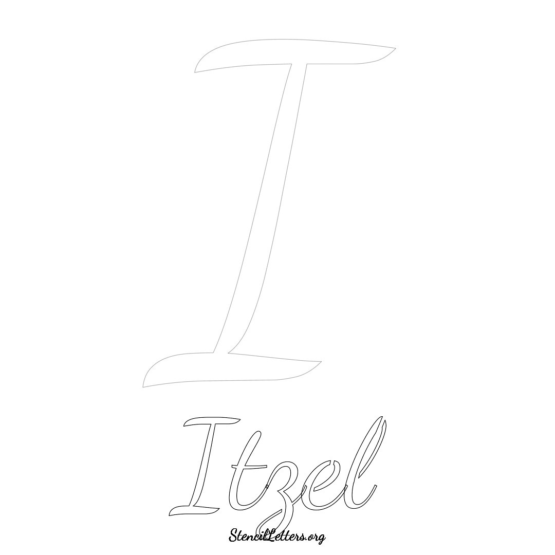 Itzel printable name initial stencil in Cursive Script Lettering