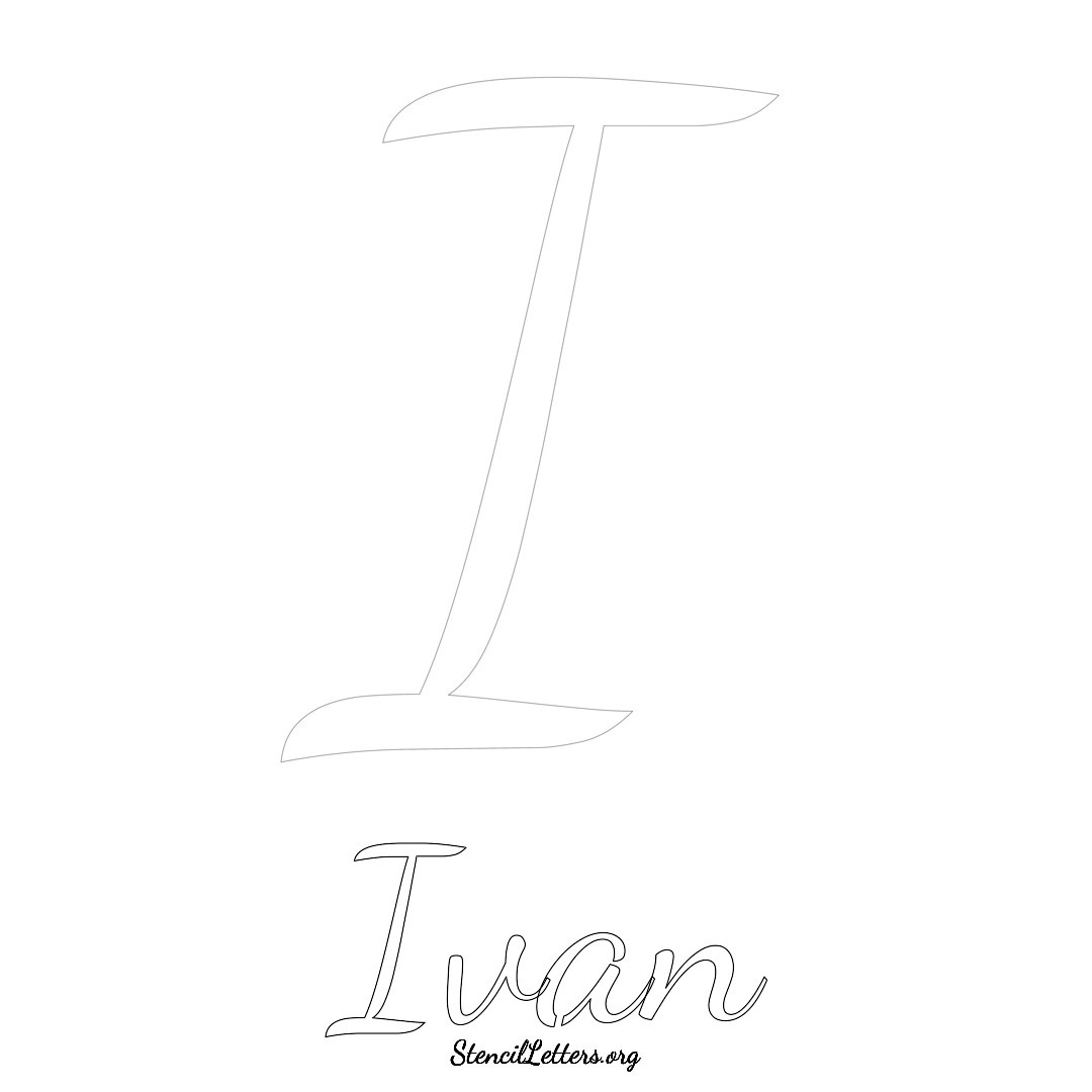 Ivan printable name initial stencil in Cursive Script Lettering