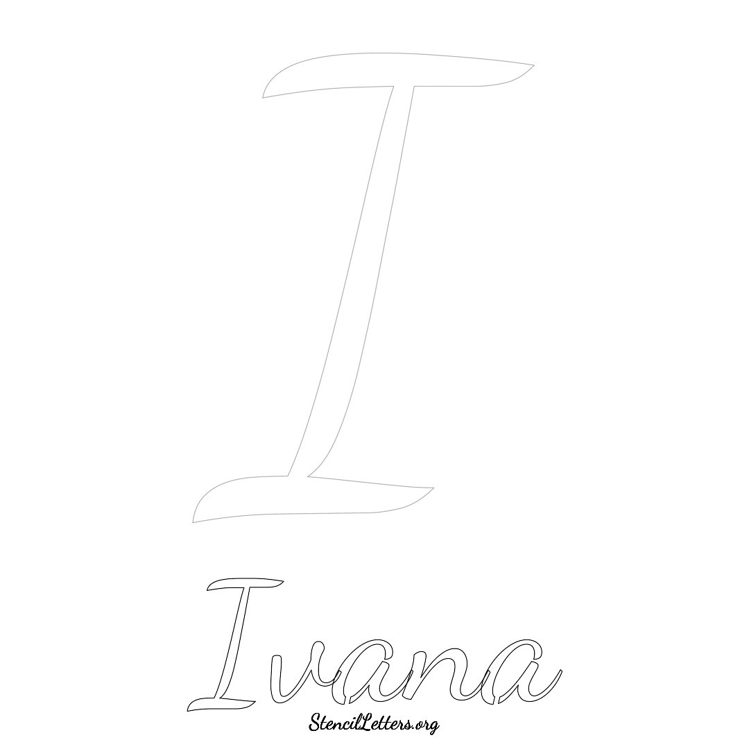 Ivana printable name initial stencil in Cursive Script Lettering