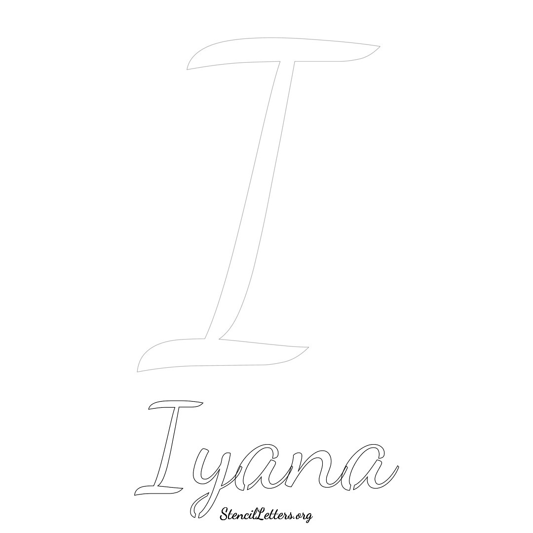 Iyana printable name initial stencil in Cursive Script Lettering