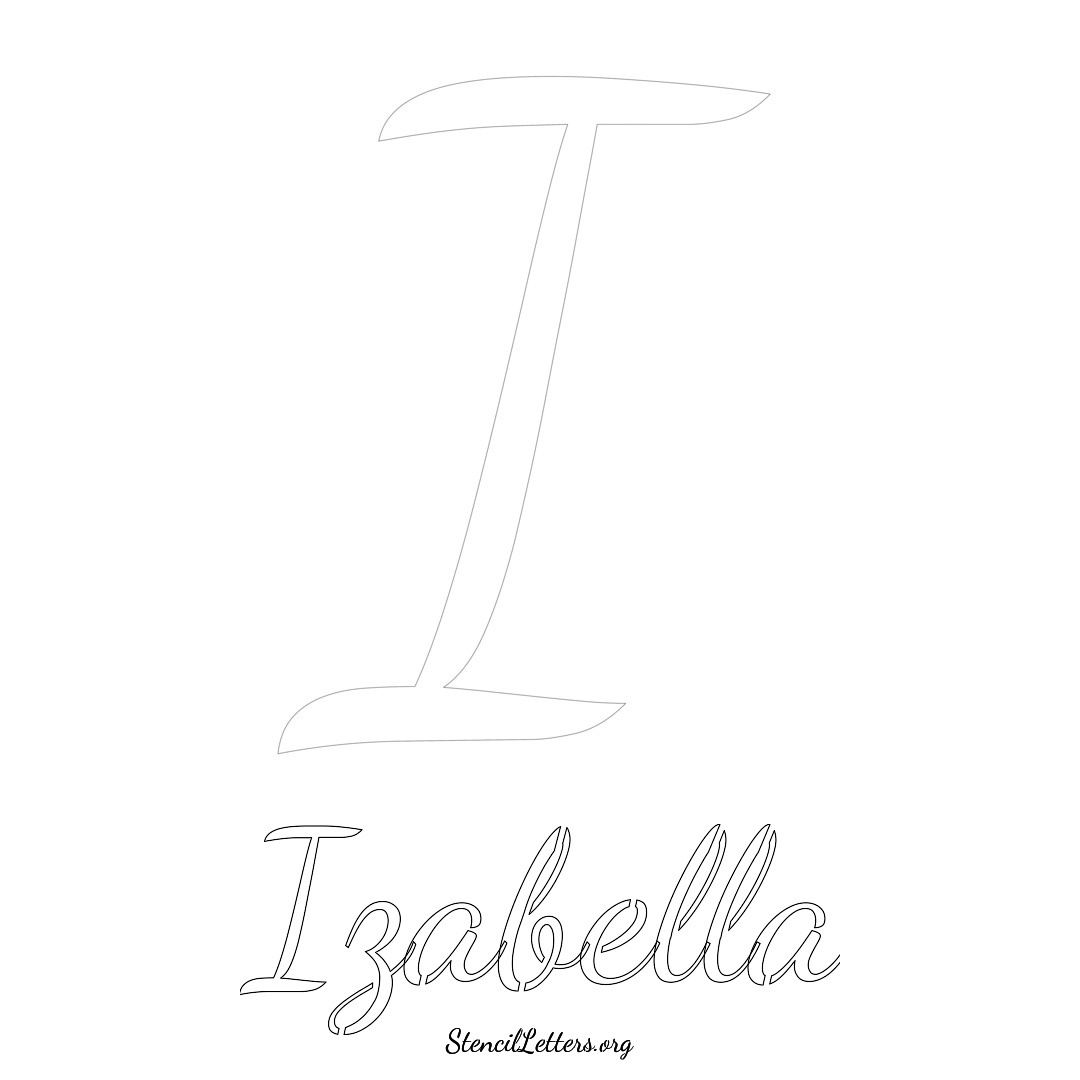 Izabella printable name initial stencil in Cursive Script Lettering