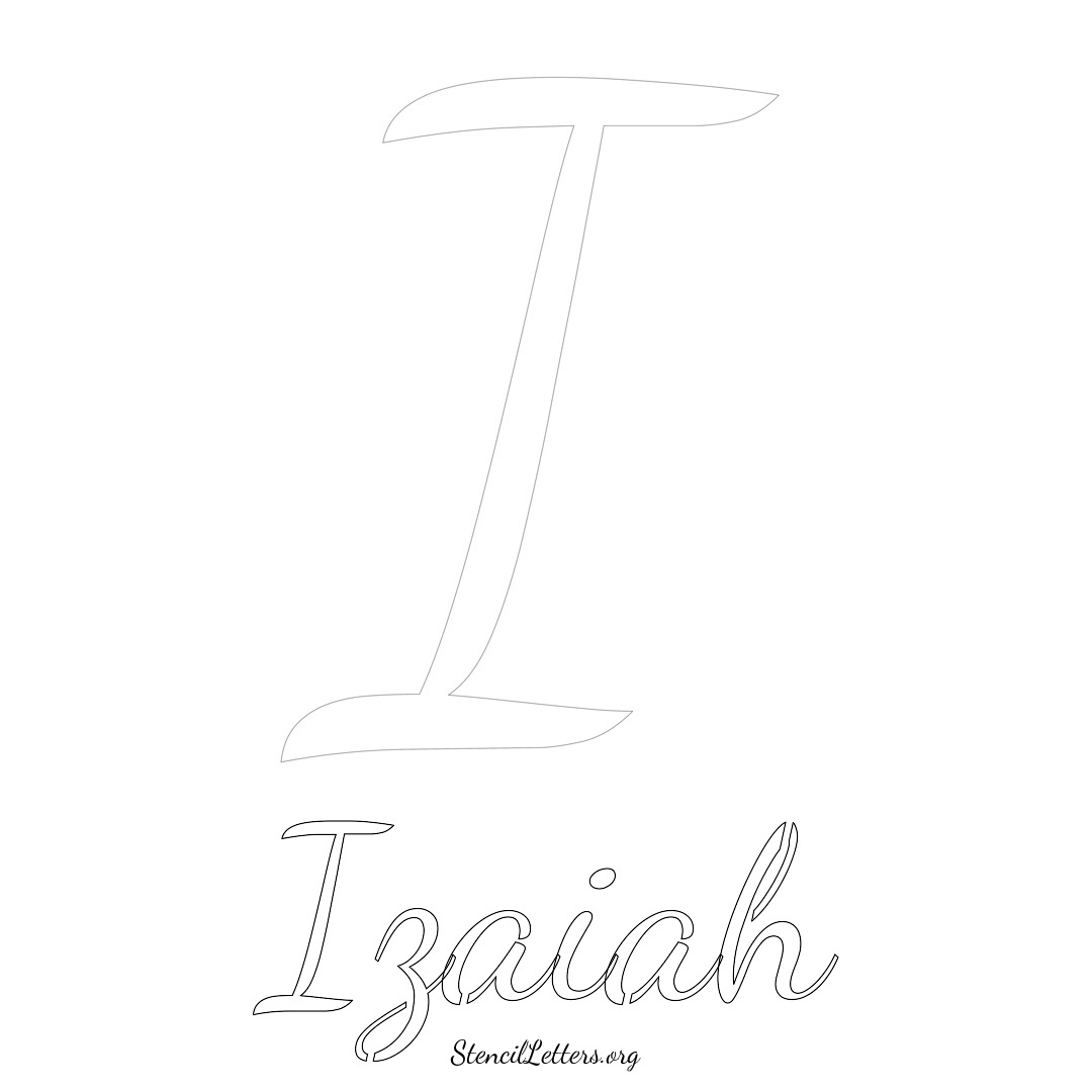 Izaiah printable name initial stencil in Cursive Script Lettering