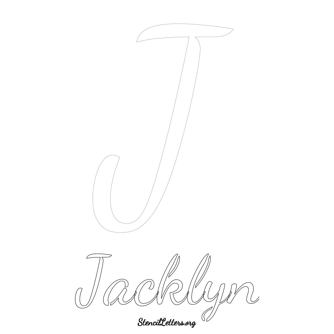 Jacklyn printable name initial stencil in Cursive Script Lettering