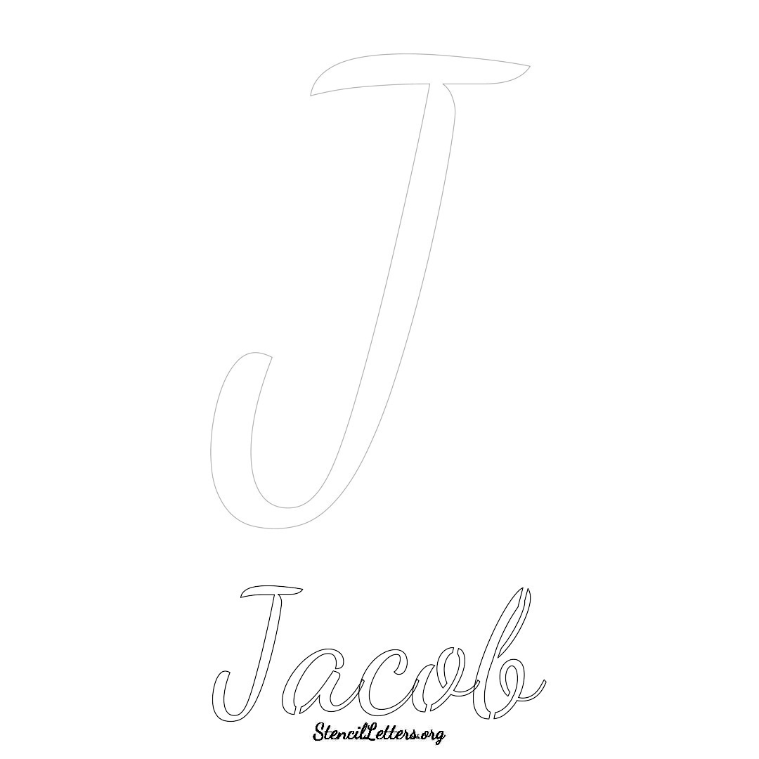 Jacob printable name initial stencil in Cursive Script Lettering
