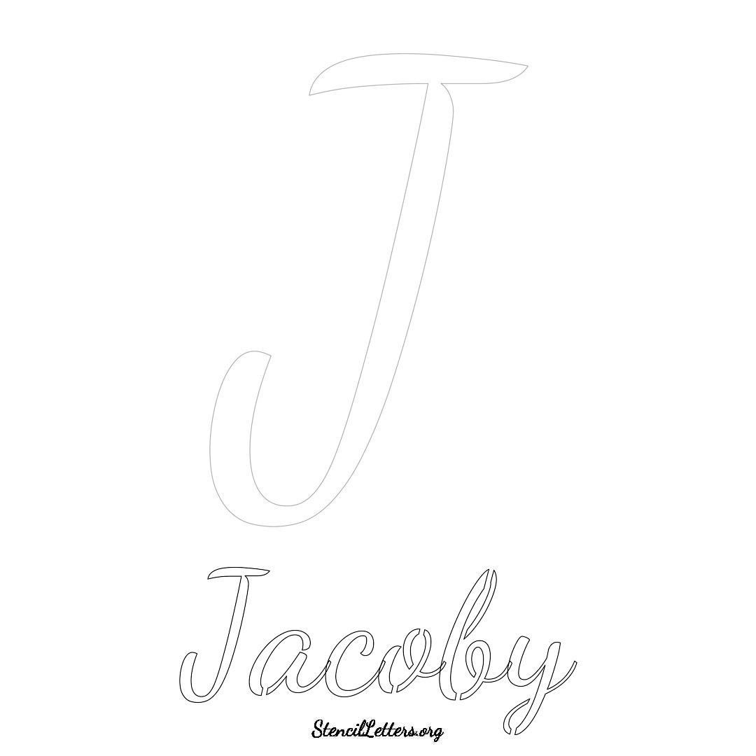 Jacoby printable name initial stencil in Cursive Script Lettering