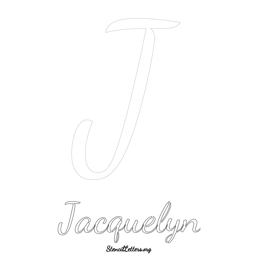 Jacquelyn printable name initial stencil in Cursive Script Lettering