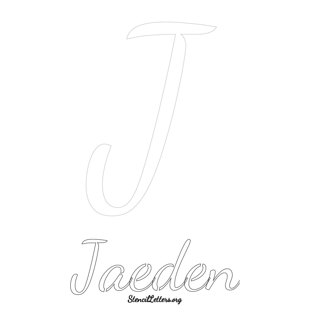 Jaeden printable name initial stencil in Cursive Script Lettering