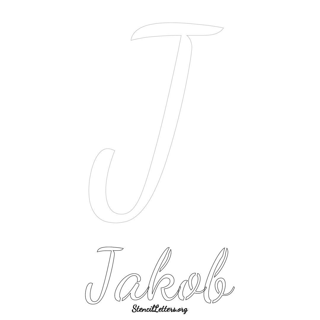 Jakob printable name initial stencil in Cursive Script Lettering