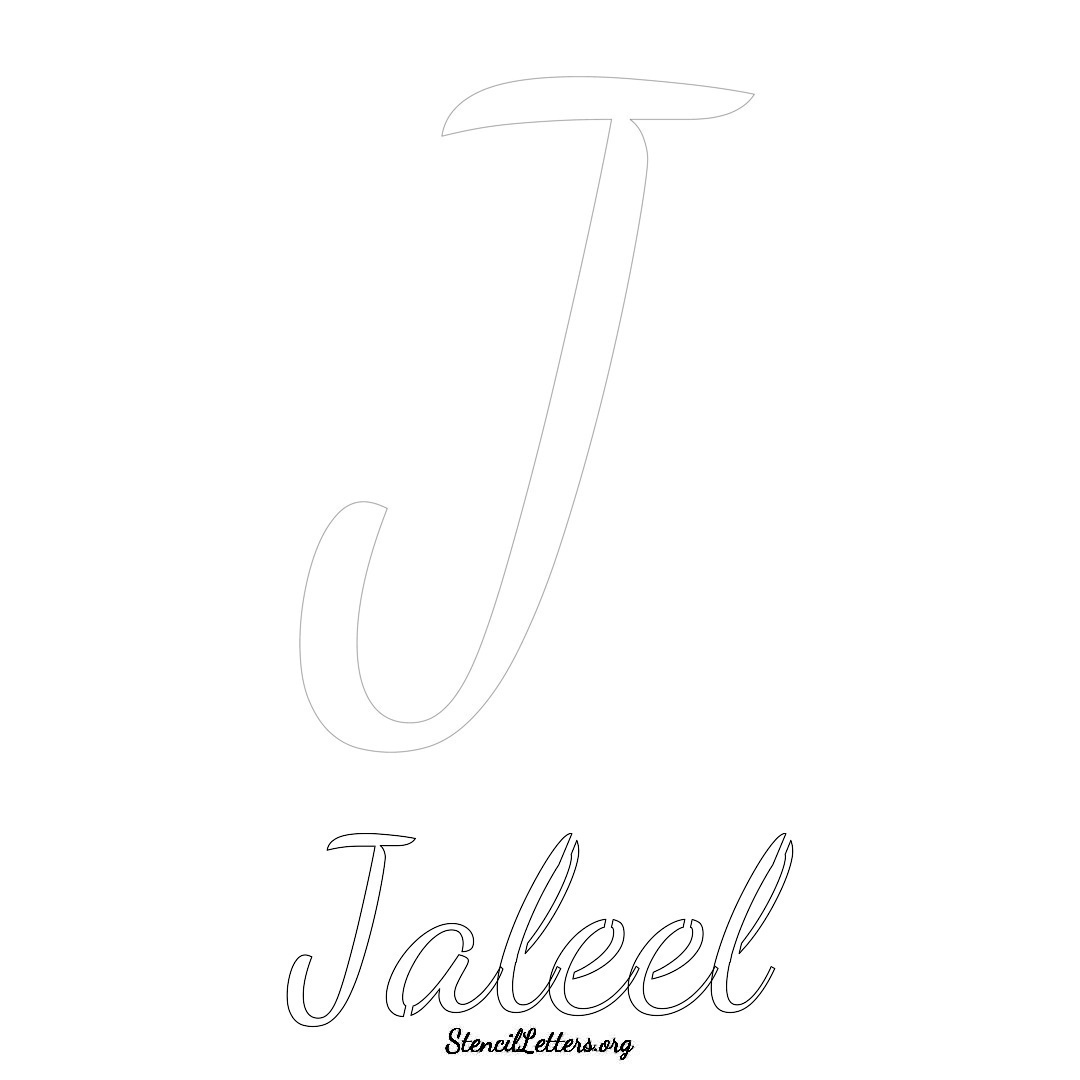 Jaleel printable name initial stencil in Cursive Script Lettering