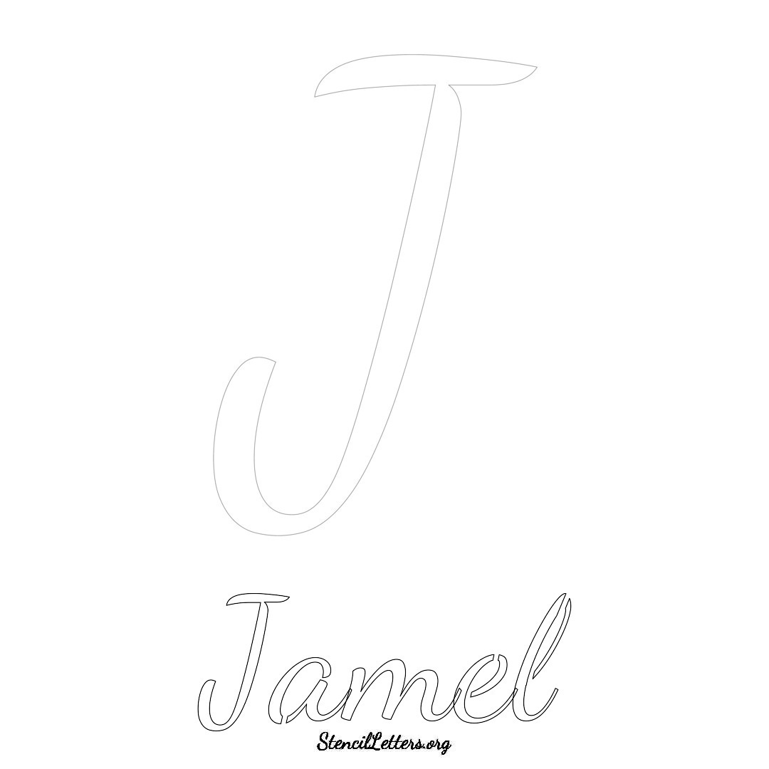 Jamel printable name initial stencil in Cursive Script Lettering