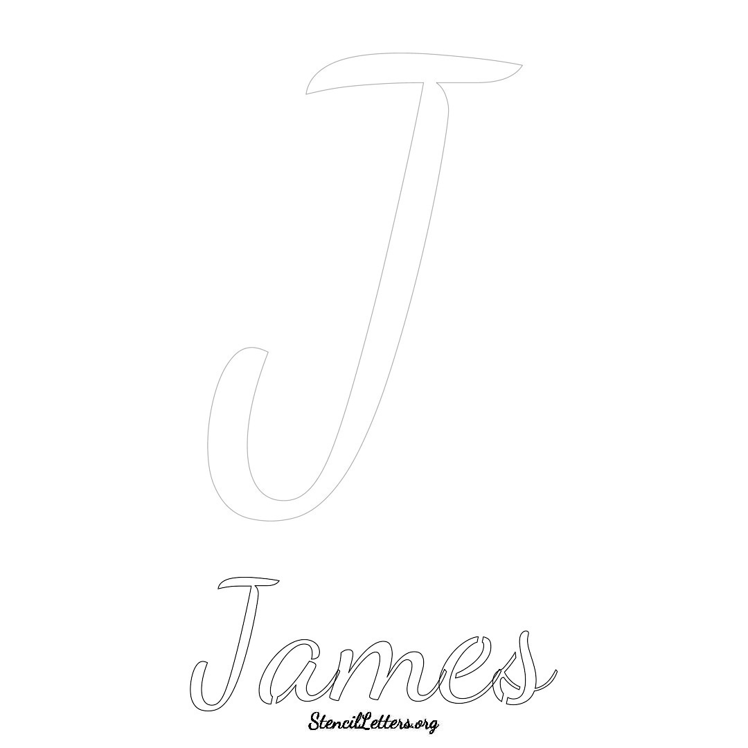 James printable name initial stencil in Cursive Script Lettering