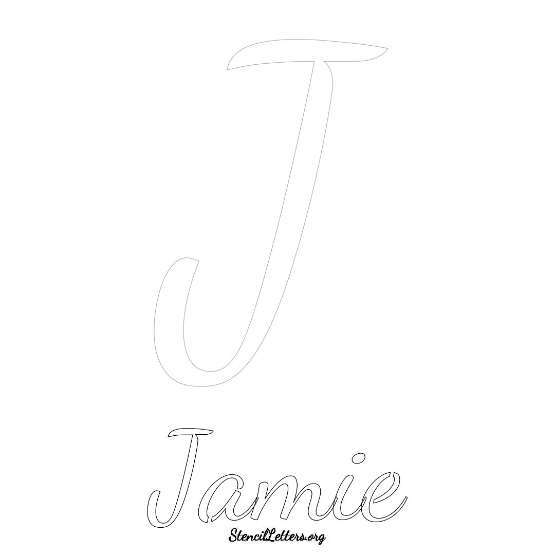 Jamie printable name initial stencil in Cursive Script Lettering