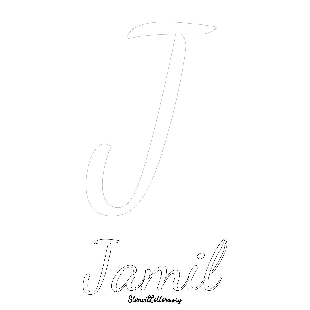 Jamil printable name initial stencil in Cursive Script Lettering