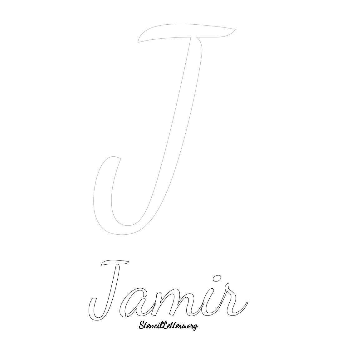 Jamir printable name initial stencil in Cursive Script Lettering