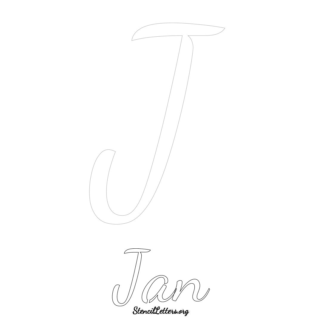 Jan printable name initial stencil in Cursive Script Lettering