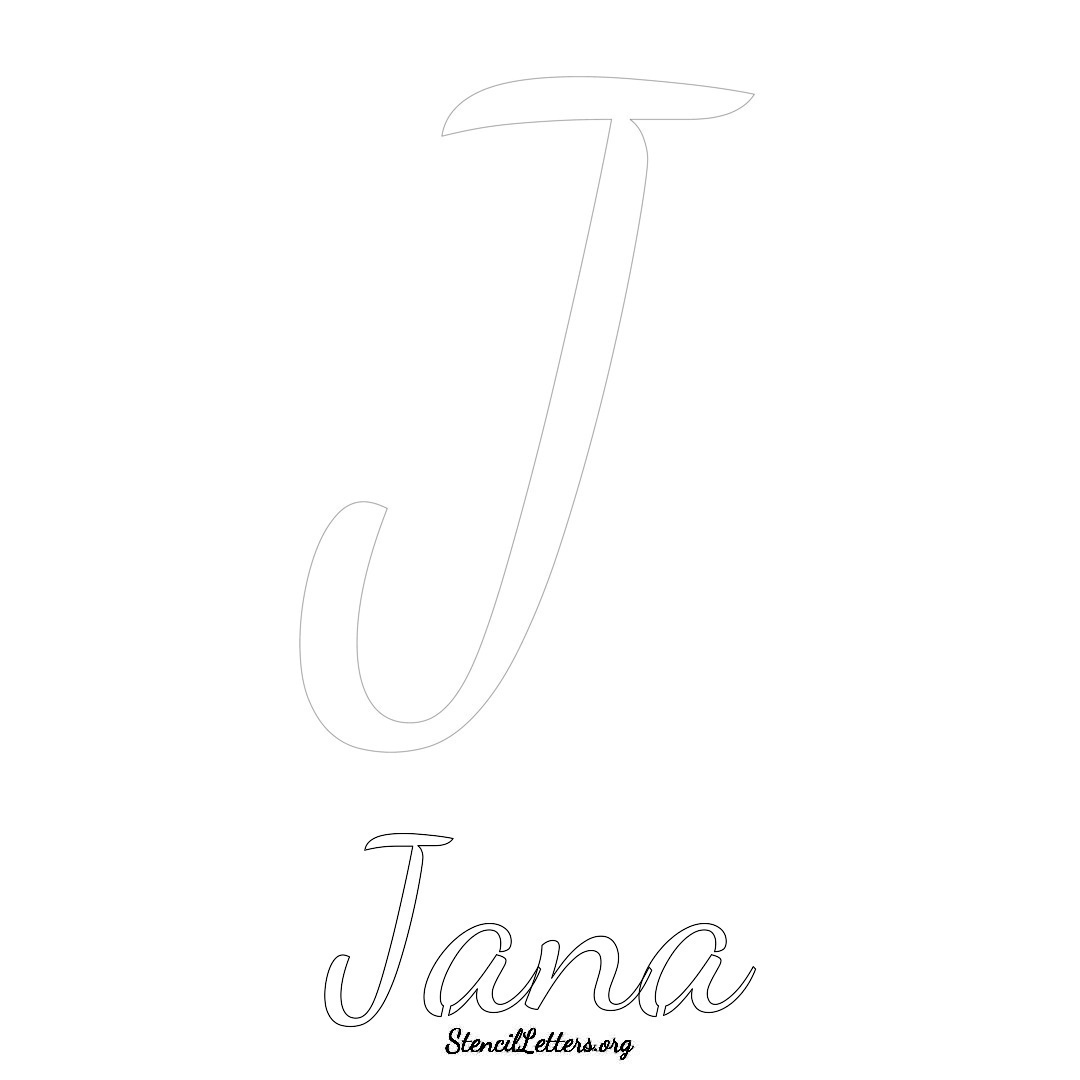 Jana printable name initial stencil in Cursive Script Lettering