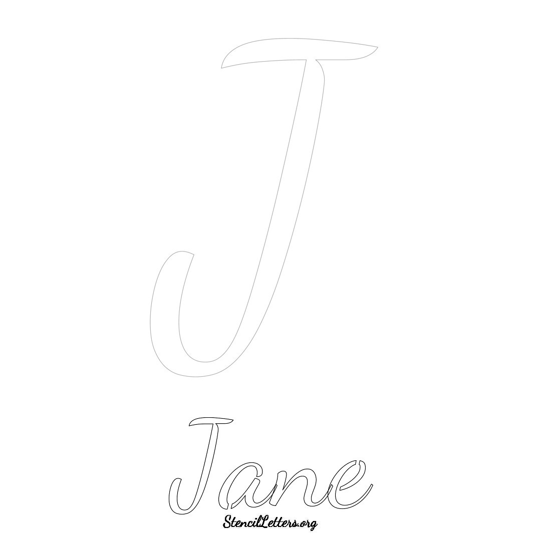 Jane printable name initial stencil in Cursive Script Lettering