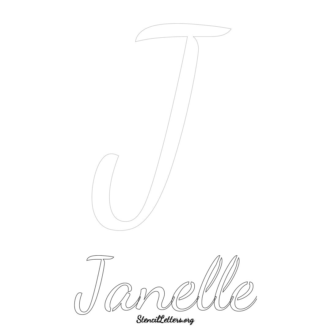 Janelle printable name initial stencil in Cursive Script Lettering