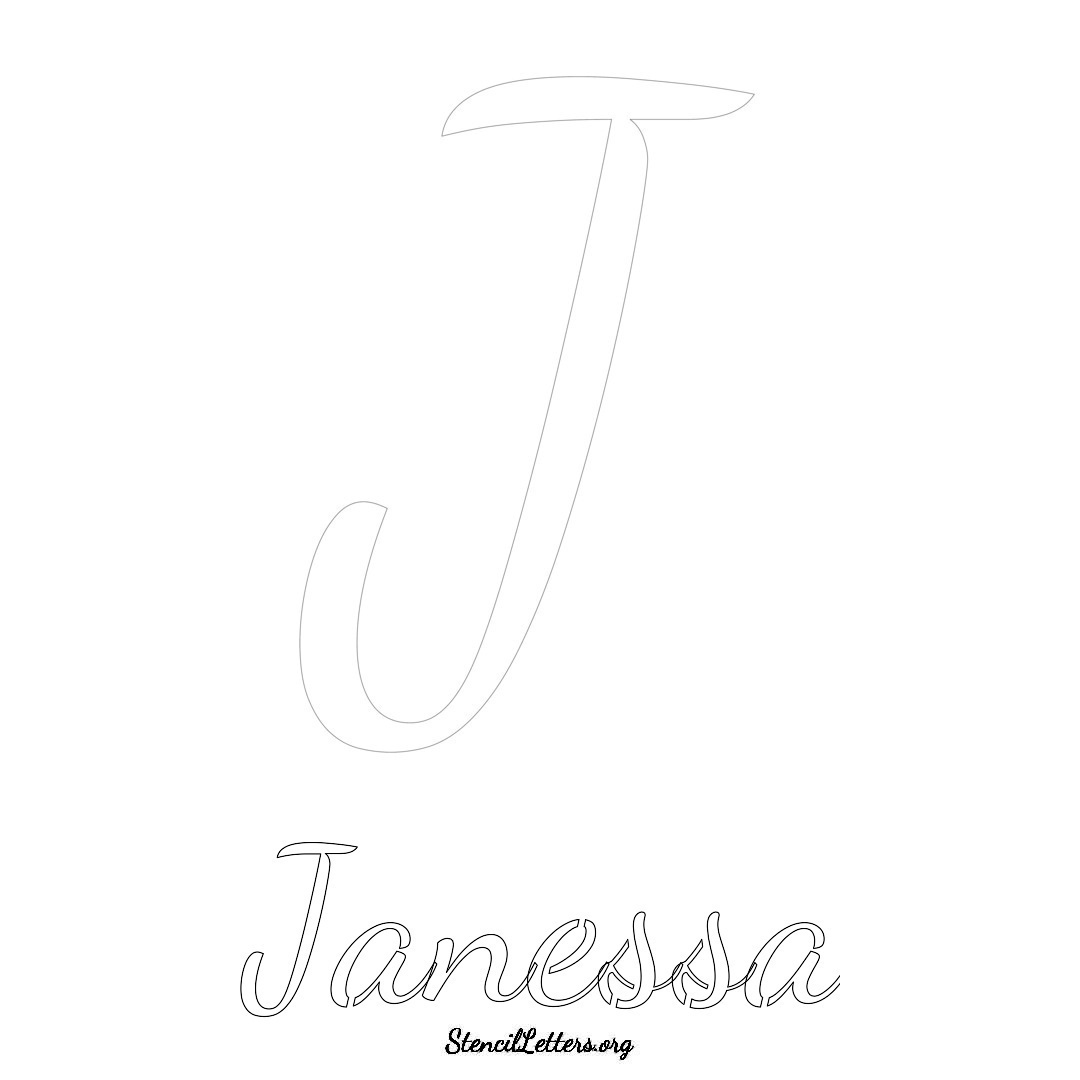Janessa printable name initial stencil in Cursive Script Lettering