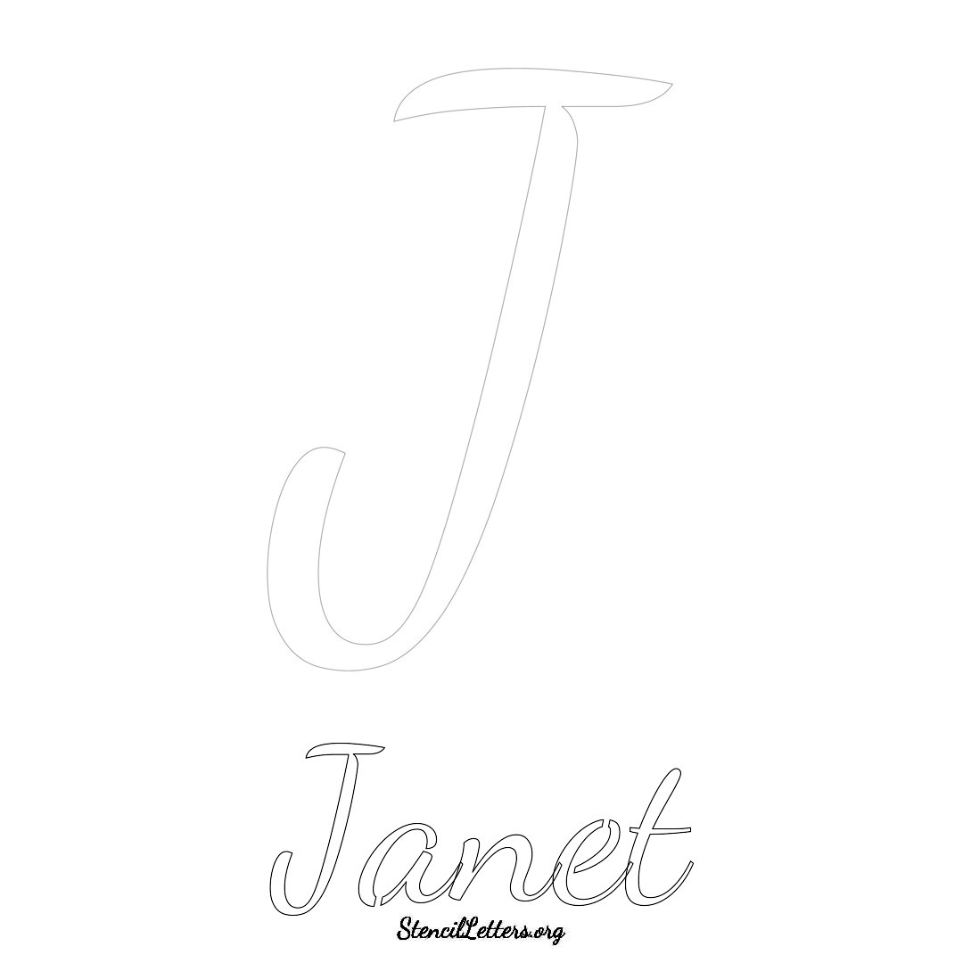 Janet printable name initial stencil in Cursive Script Lettering