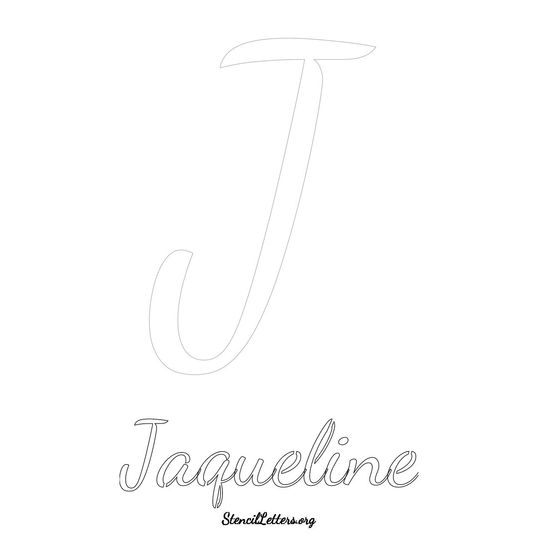 Jaqueline printable name initial stencil in Cursive Script Lettering
