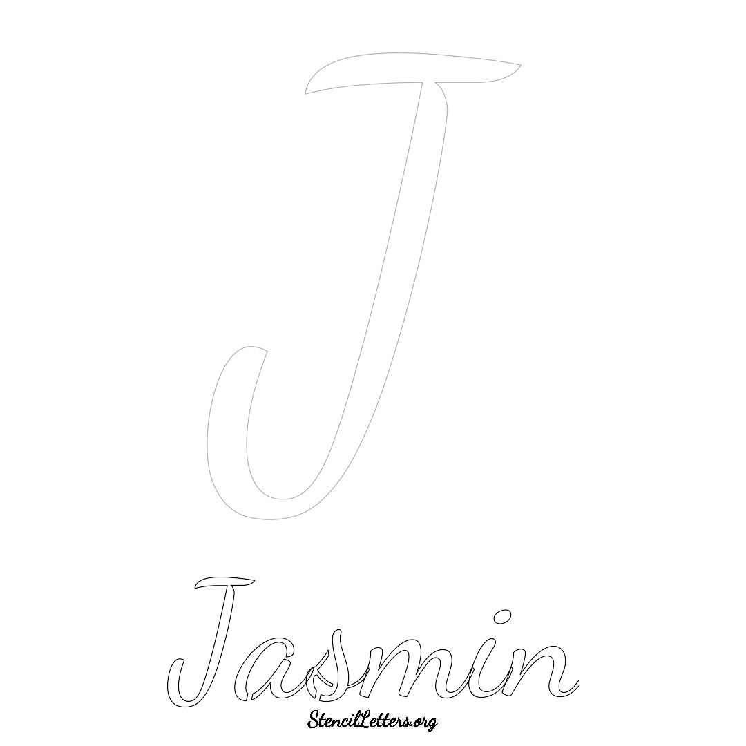 Jasmin printable name initial stencil in Cursive Script Lettering