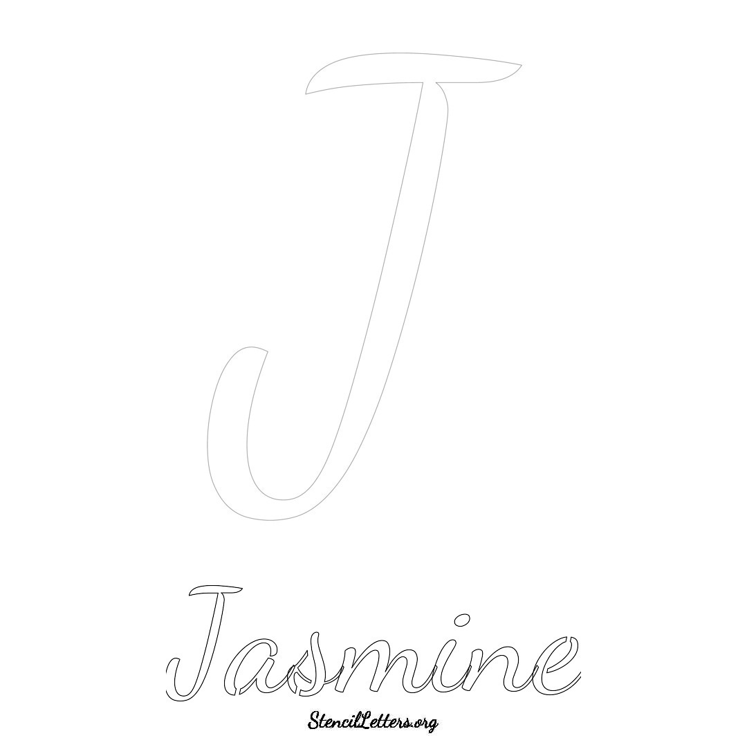 Jasmine printable name initial stencil in Cursive Script Lettering