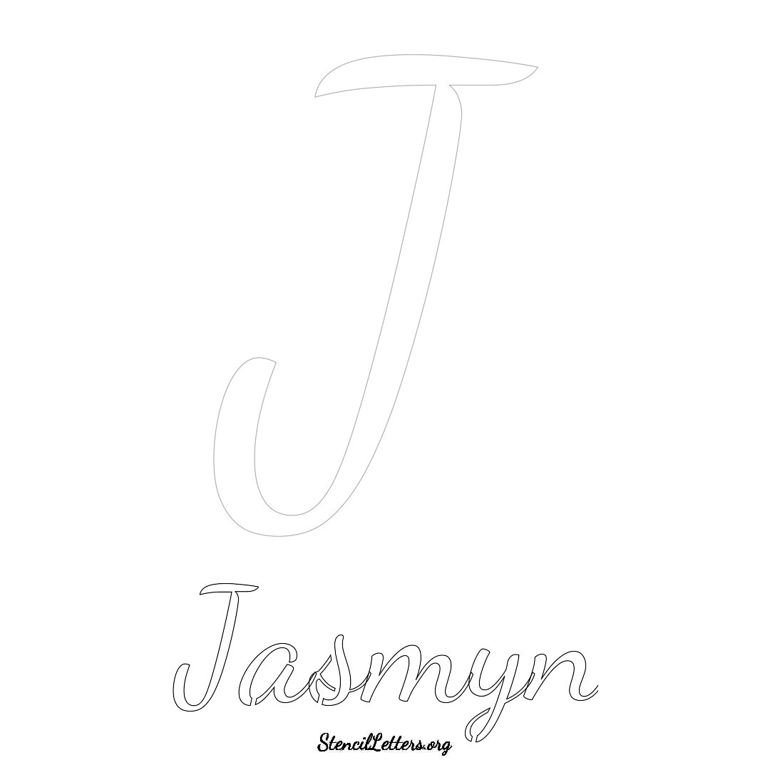 Jasmyn printable name initial stencil in Cursive Script Lettering
