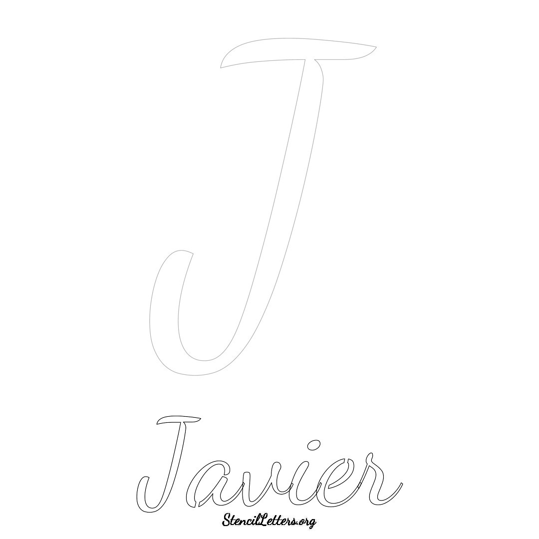 Javier printable name initial stencil in Cursive Script Lettering