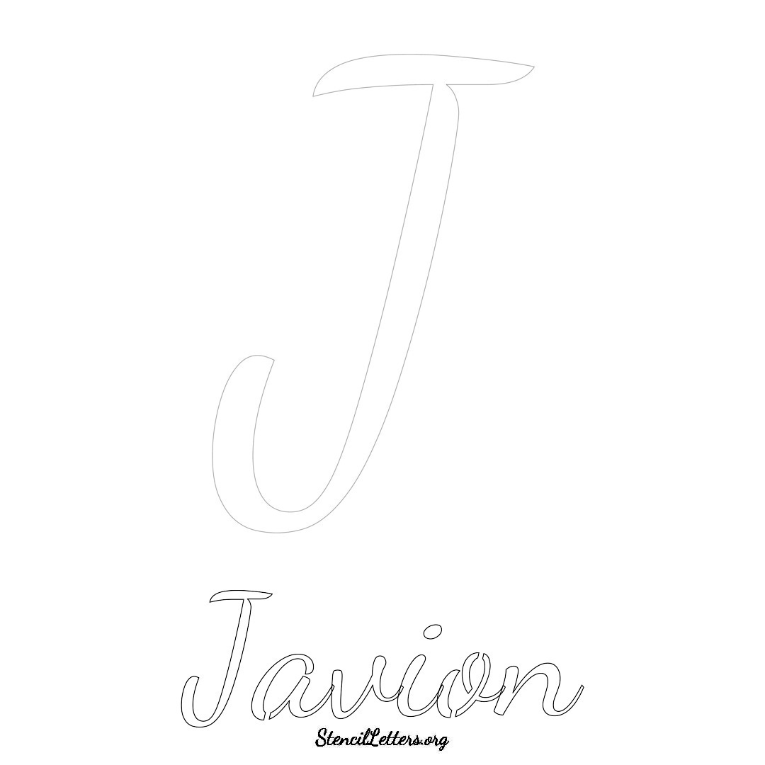 Javion printable name initial stencil in Cursive Script Lettering