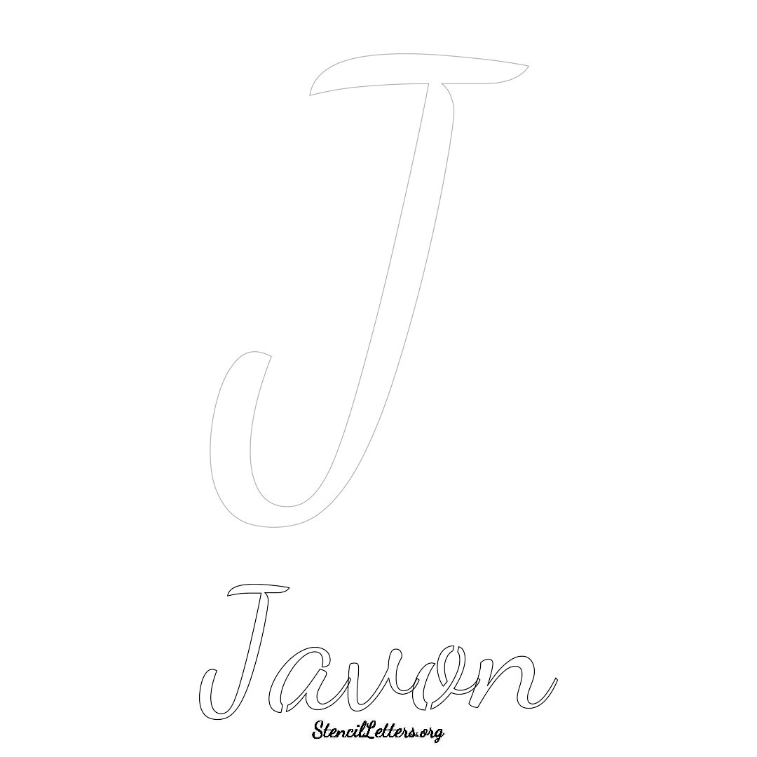 Javon printable name initial stencil in Cursive Script Lettering