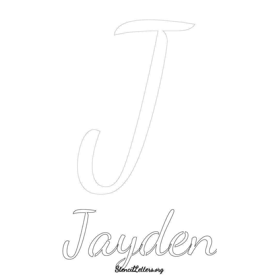 Jayden printable name initial stencil in Cursive Script Lettering