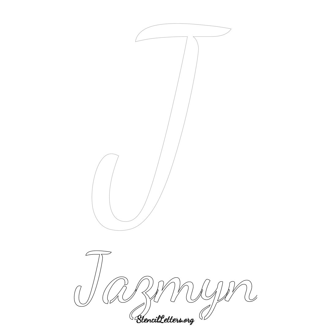 Jazmyn printable name initial stencil in Cursive Script Lettering