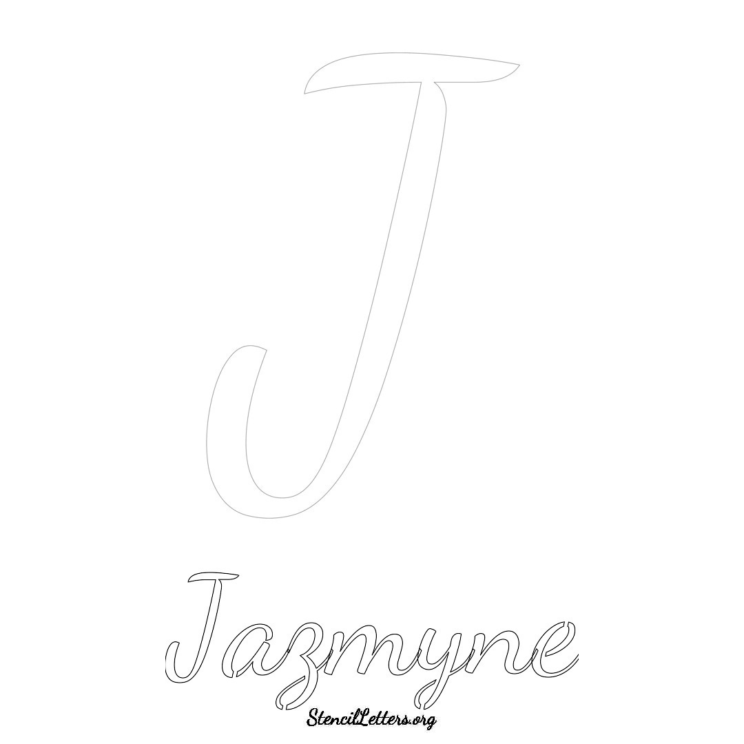 Jazmyne printable name initial stencil in Cursive Script Lettering