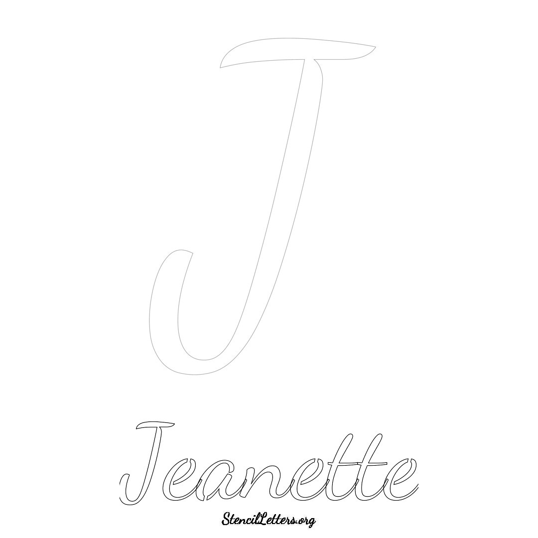 Jeanette printable name initial stencil in Cursive Script Lettering