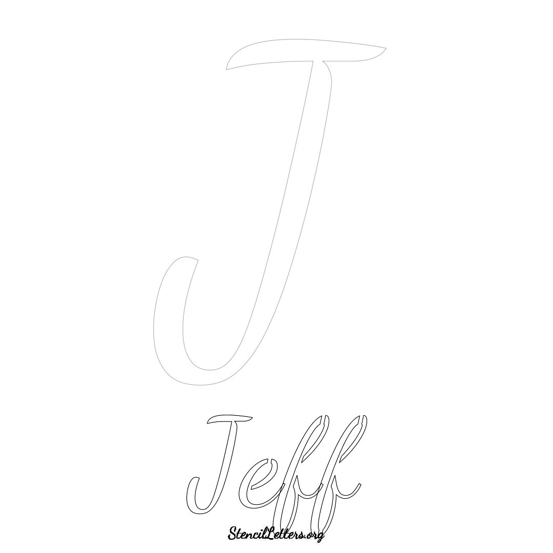 Jeff printable name initial stencil in Cursive Script Lettering