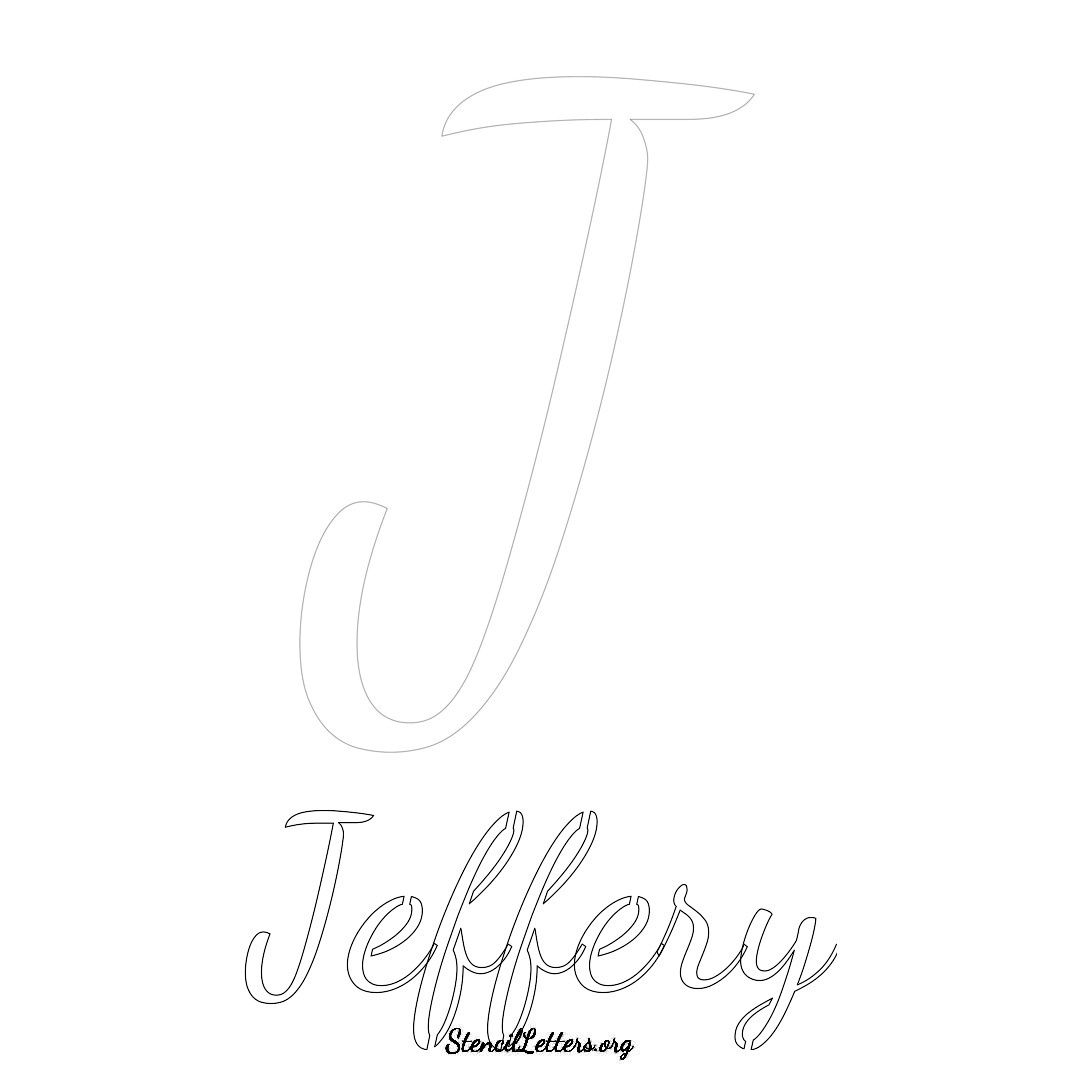 Jeffery printable name initial stencil in Cursive Script Lettering
