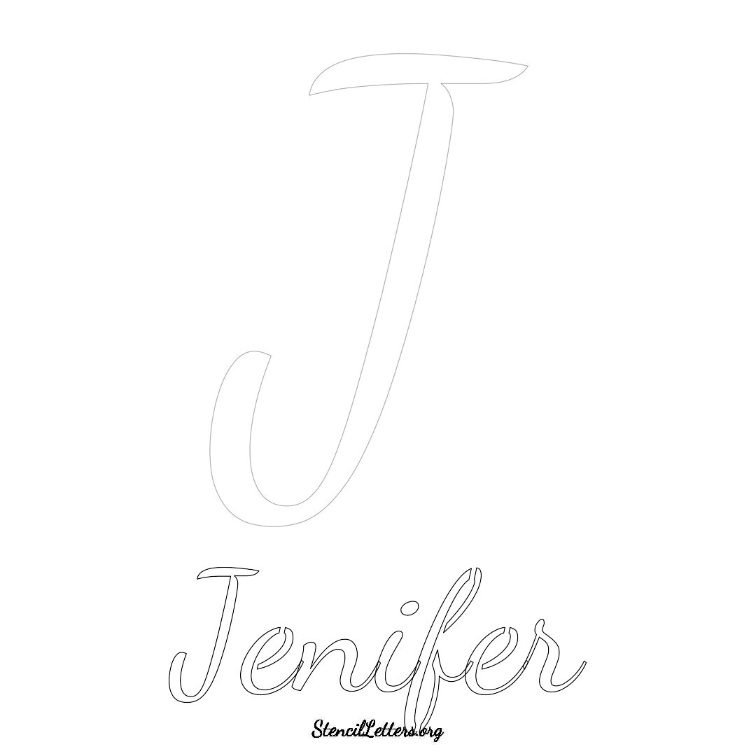 Jenifer printable name initial stencil in Cursive Script Lettering