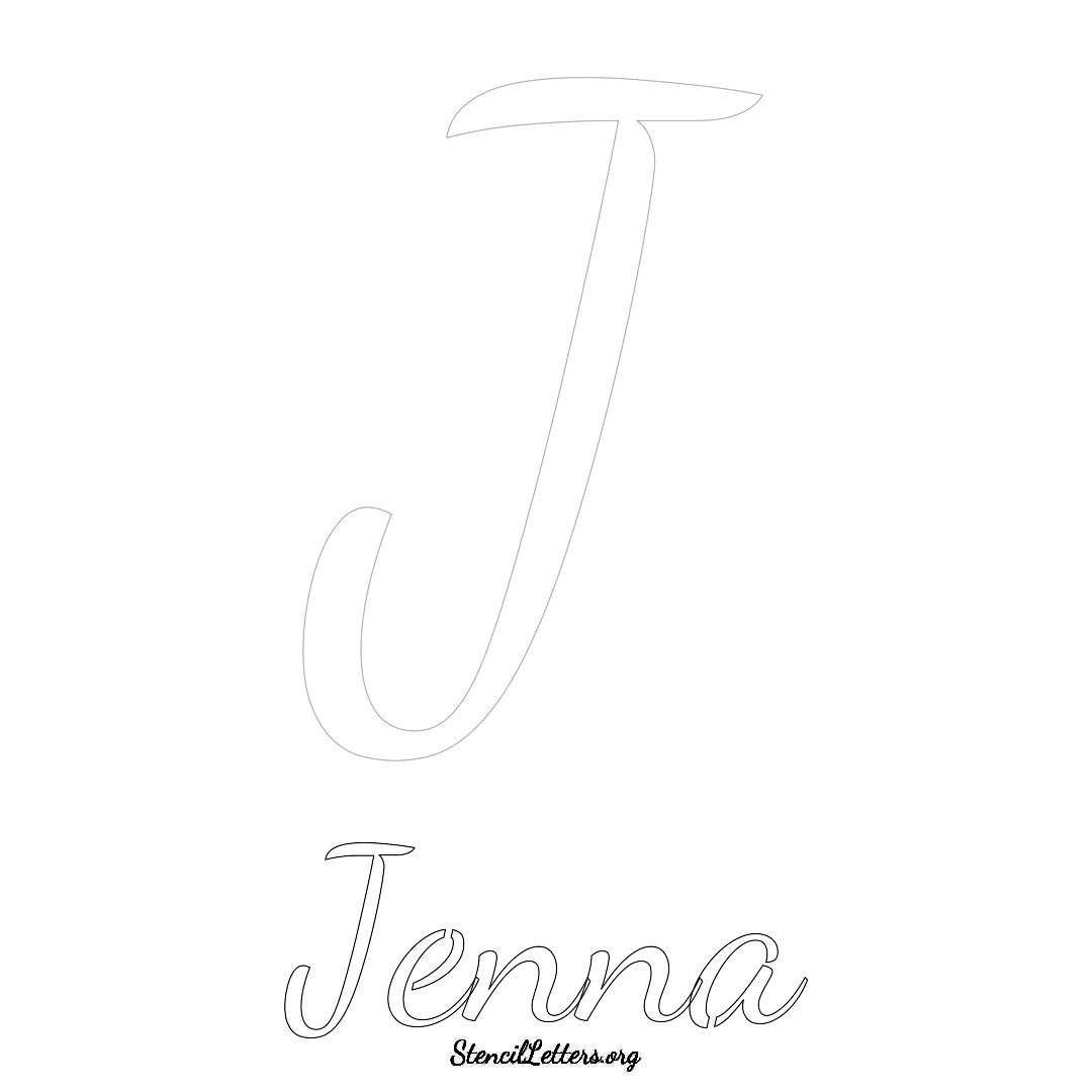 Jenna printable name initial stencil in Cursive Script Lettering