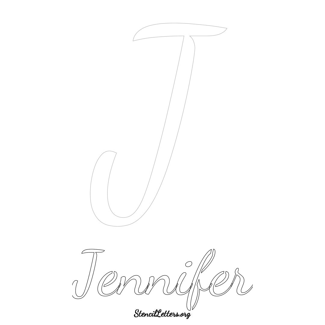 Jennifer printable name initial stencil in Cursive Script Lettering
