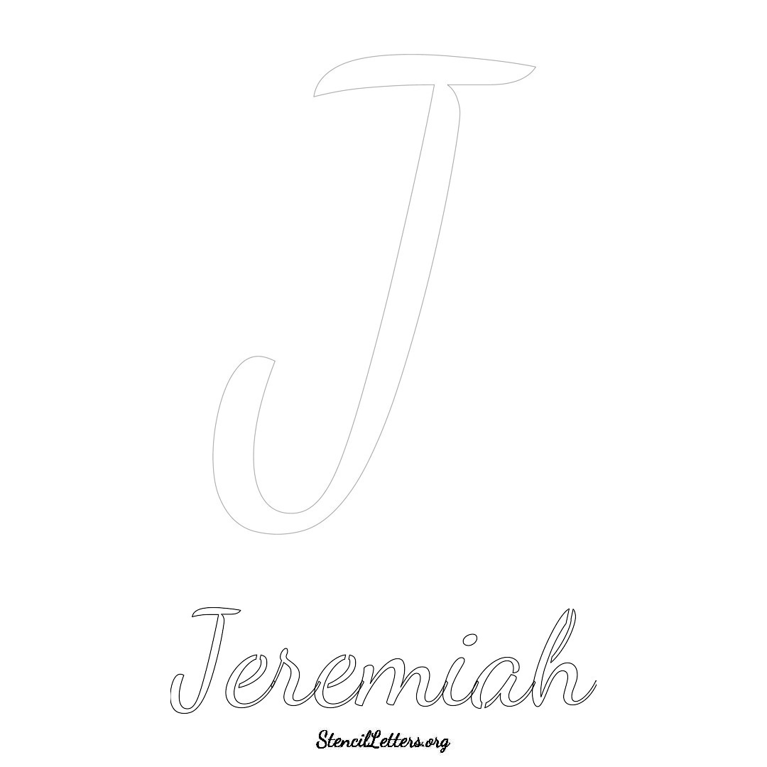 Jeremiah printable name initial stencil in Cursive Script Lettering