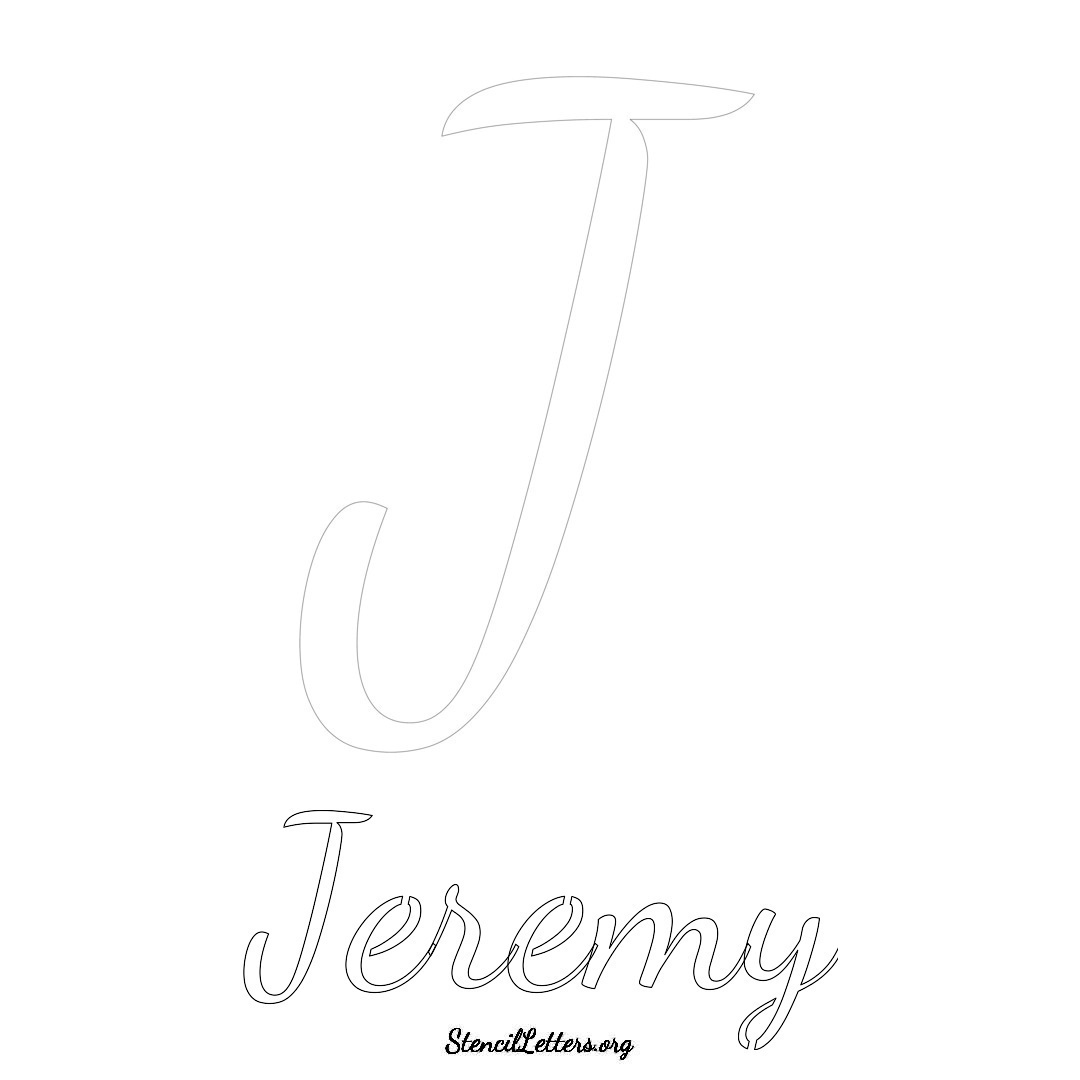 Jeremy printable name initial stencil in Cursive Script Lettering