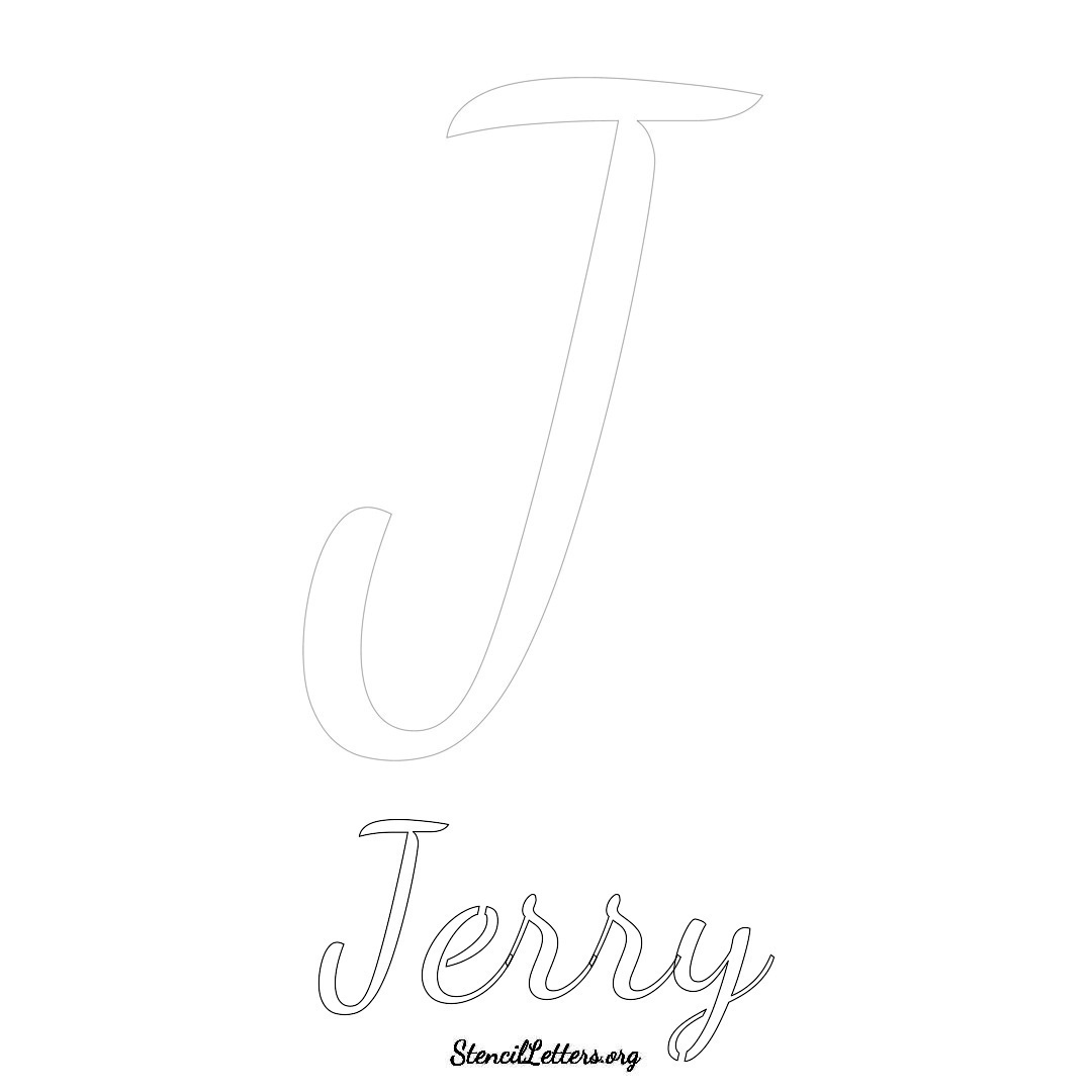 Jerry printable name initial stencil in Cursive Script Lettering