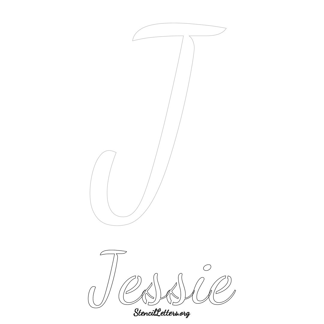 Jessie printable name initial stencil in Cursive Script Lettering