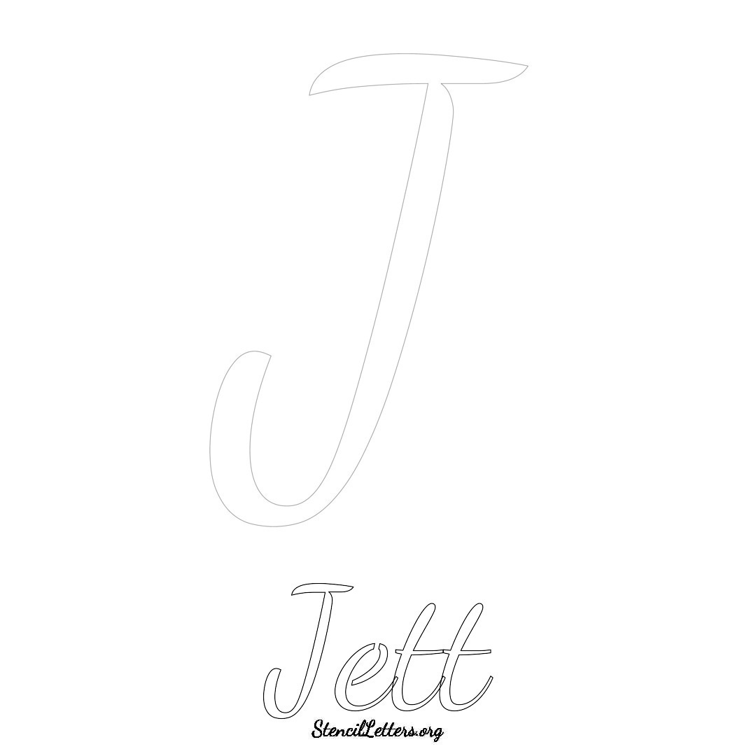 Jett printable name initial stencil in Cursive Script Lettering