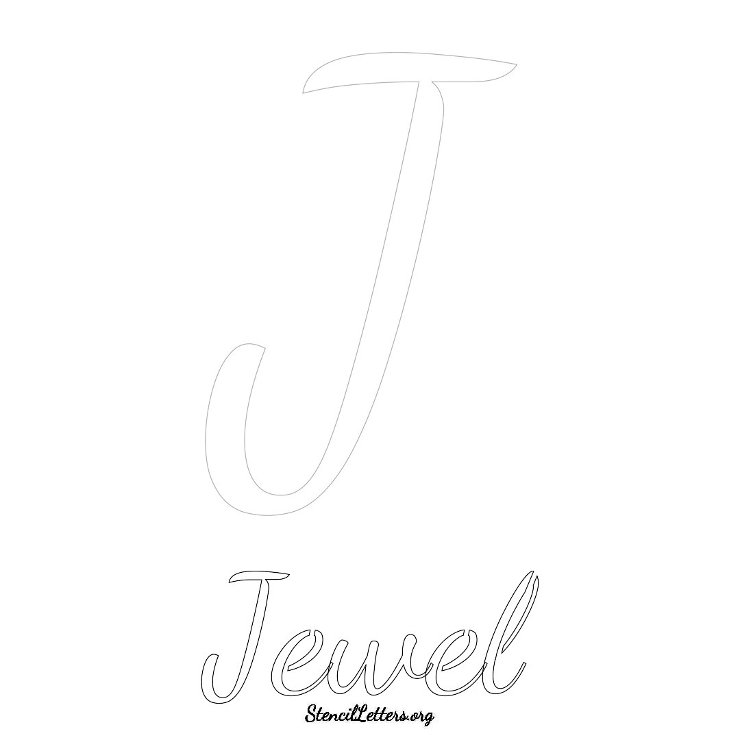 Jewel printable name initial stencil in Cursive Script Lettering