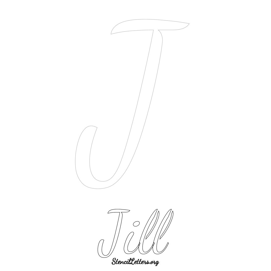 Jill printable name initial stencil in Cursive Script Lettering