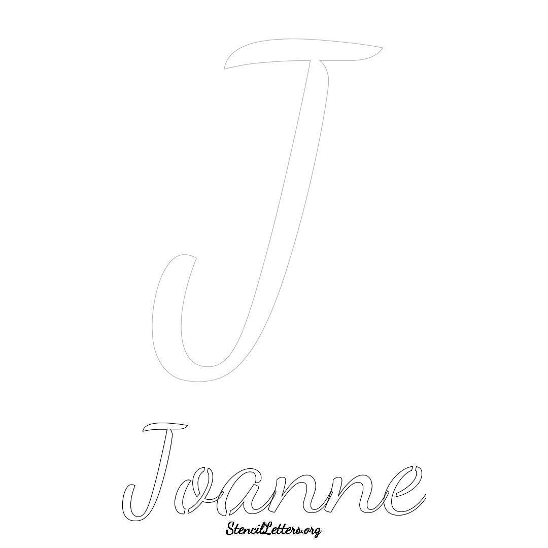 Joanne printable name initial stencil in Cursive Script Lettering