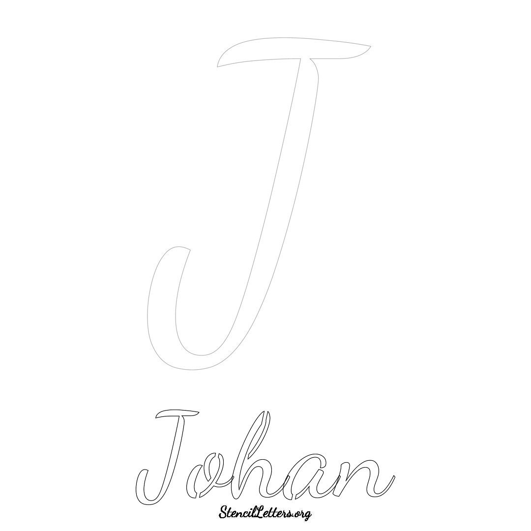 Johan printable name initial stencil in Cursive Script Lettering